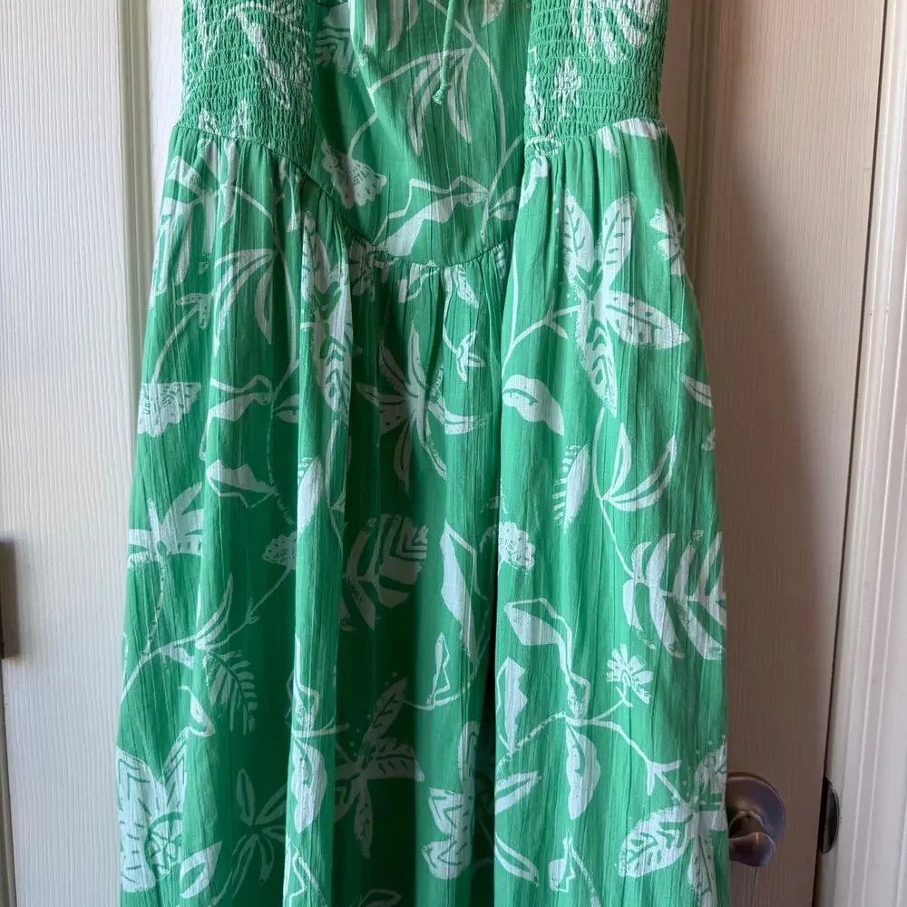 NEW American Eagle Corset Tiered Floral Cotton Midi Dress Green Women's Large - Picture 3 of 12